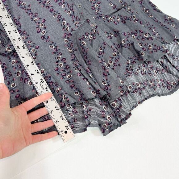 Free People Shirt Dress Womens Medium Gray Floral Long Sleeve Button Up - Picture 6 of 12